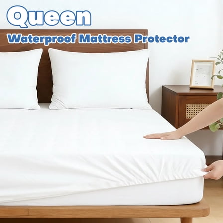 Queen Mattress Protector, Waterproof Mattress Protector, Soft & Breathable Mattress Cover Queen Size Bed, White