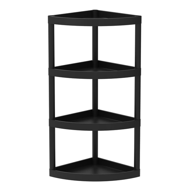 Hyper Tough 4 Tier Plastic Storage Corner Shelf, 20 lb per Shelf Capacity, Black, Adult