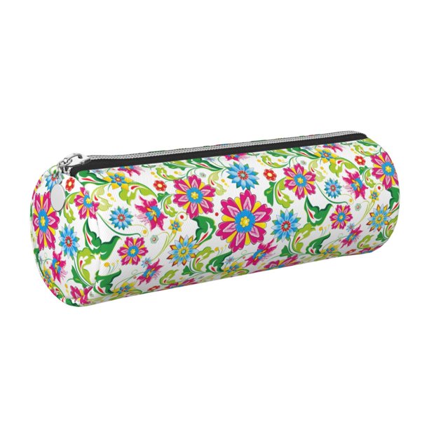 Disketp Vector Mexican Otomi Style Bright Estuche Organizador de Lápices de Cuero, Estuche de Oficina con Cremallera para Bolígrafo y Lápiz