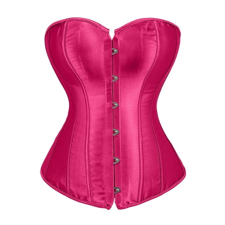 TrdSipl Lace Corset Tops for Women Satin Boned Lace Corset Lingerie Vintage Floral Trim Strapless Shapewear Plus Size Halloween Costume Hot Pink L