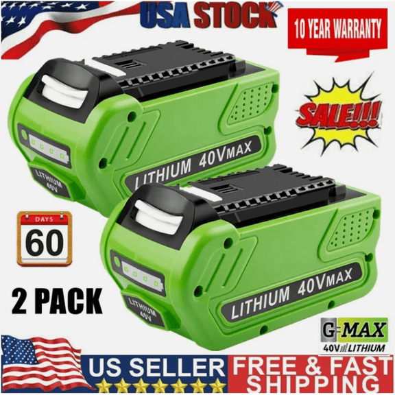 2Packs 40V Lithium Battery Replace for Greenworks 40 Volt G-MAX 8.0Ah 29472 29462 29252 29482