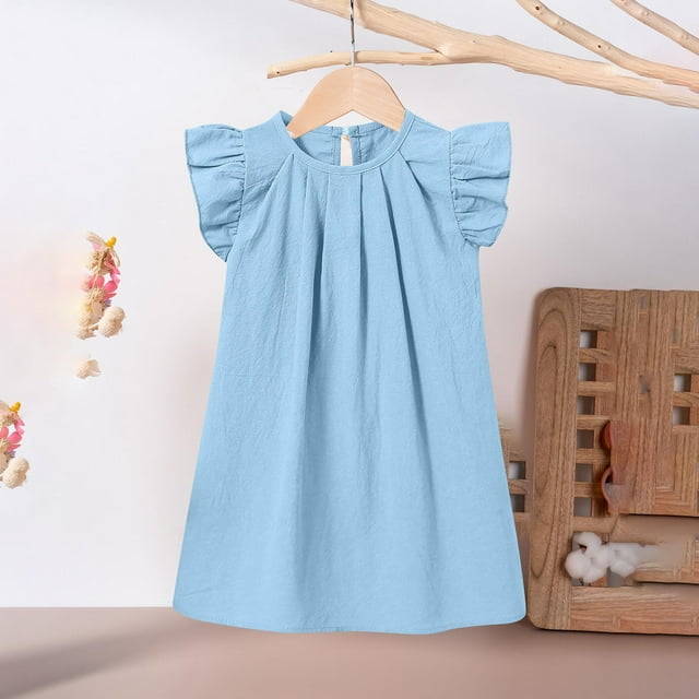 Économies à Durée Limitée, Robe Unie pour Filles, Sans Manches, Col Rond, Confort Décontracté, Entretien Facile, Tenue de Fête, Usage Quotidien, Tissu Léger Essentiel pour Garde-Robe/100 % Polyester, Bleu Ciel