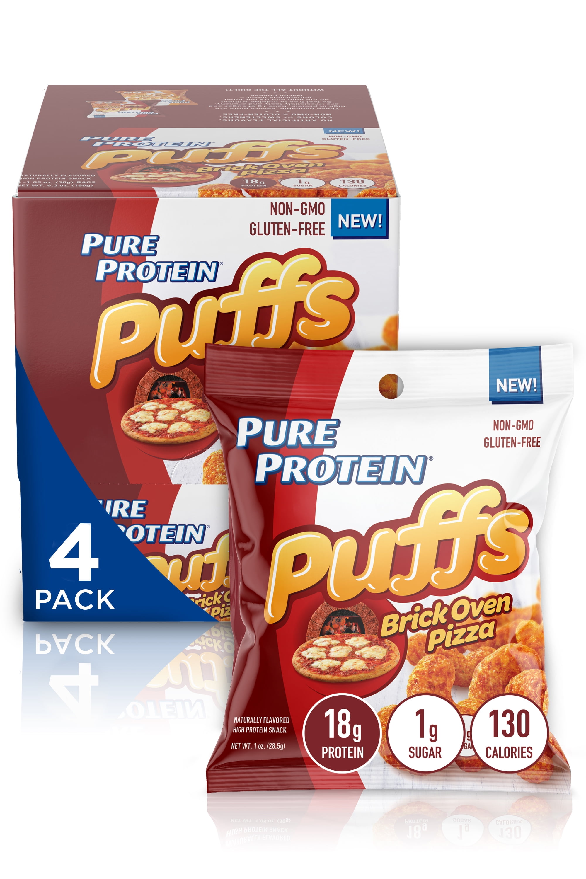 Pure Protein Puffs Snack, Brick Oven Pizza, 18g Protein, 4 Ct