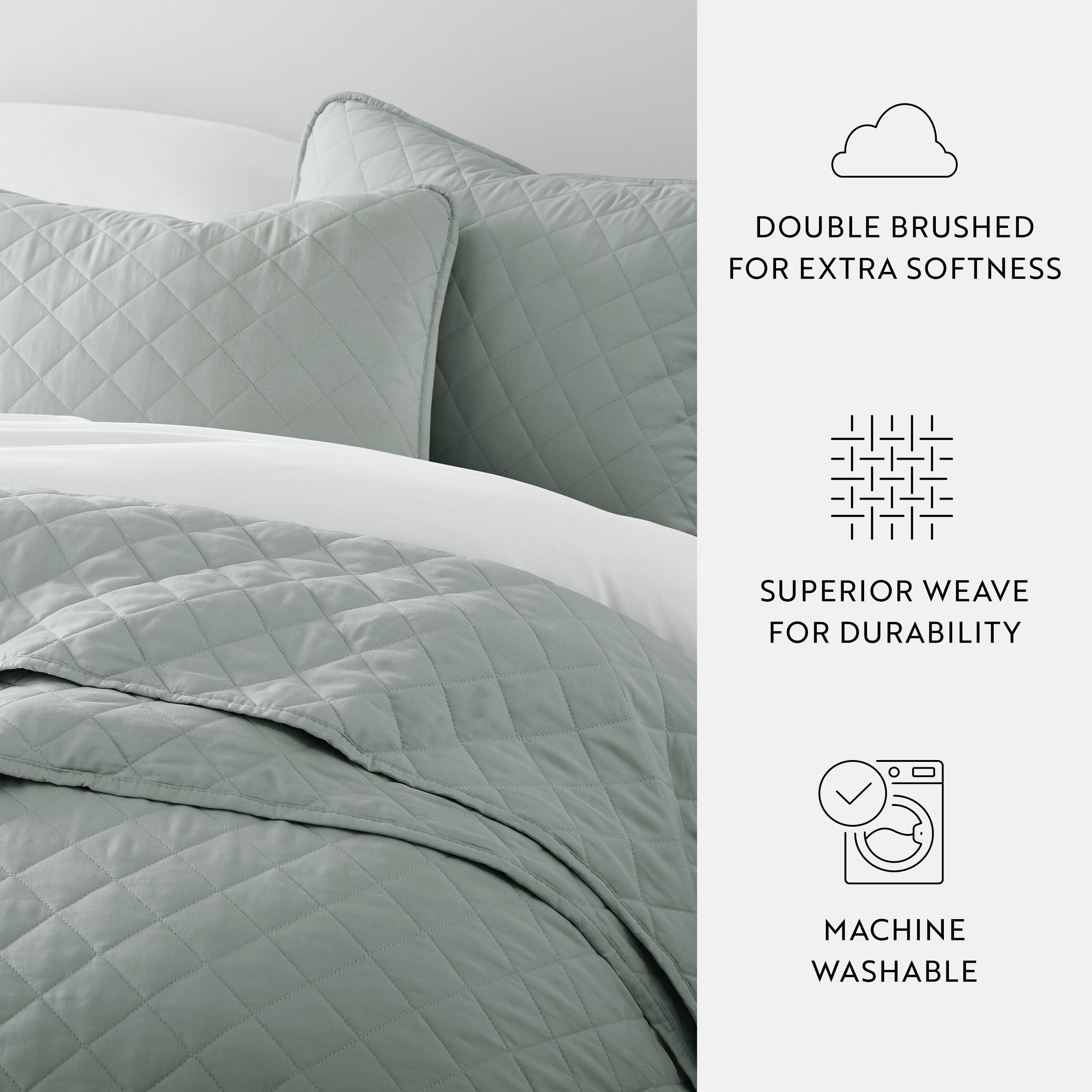 Noble Linens 3-Piece Eucalyptus Diamond Quilt Set, Full/Queen