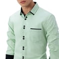 thumbnail image 5 of Aestivo Men's Collared Neck Solid Shirt, Casual Long Sleeve Top, Slim Fit Button-Up Blouse with Exterior Pocket for Casual Work, Green L, 5 of 6