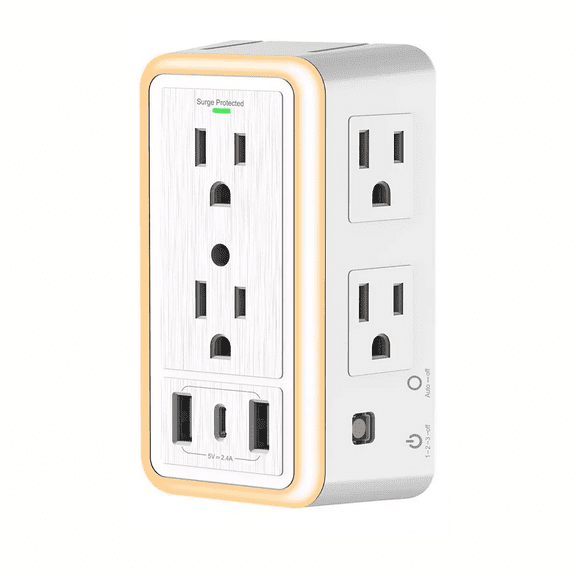 Regleta Enchufe Con 6 Enchufes Y 3 Usb Blanca