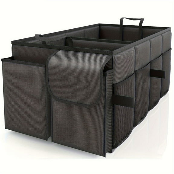 Trunk Organizer for Car - Large-Capacity Car Organizer, Foldable Trunk Organizer for SUVs & Sedans, Sturdy Car Organization for Car Accessories, Tools, Sundries, Black, 2 Compartments