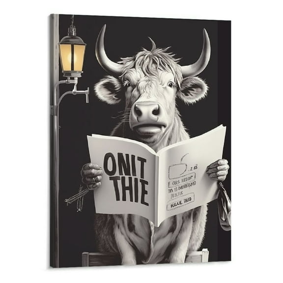 Creowell Funny Cute Highland Cow Wall Art In Bathtub, Black And White Canvas Cow In Bathroom Picture,Rustic Farmhouse Style Wall Decoration Ready To Hang In Living Room, Bedroom Decoration (16x20 In)