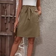 thumbnail image 2 of Womens Summer Skirts Casual High Waist A Line Skirt Skirt Cotton Linen Short Skirt with Pockets Elastic Waist Khaki XL, 2 of 6