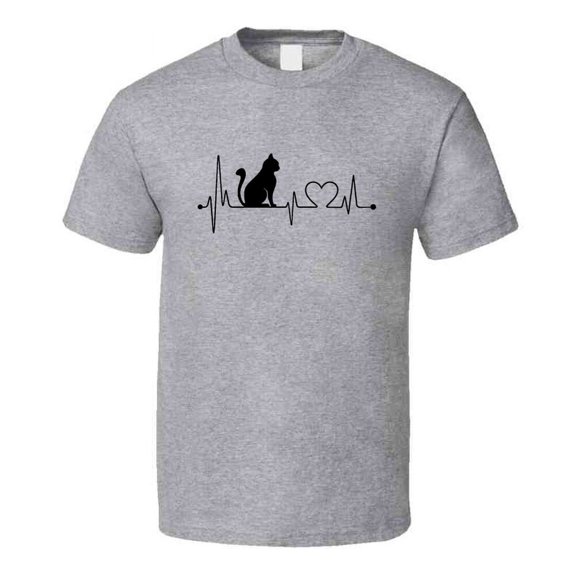 Cat Heartbeat T-Shirt Loving Feline Pet Owner Novelty Gift Fashion Tee Shirt