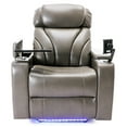 thumbnail image 2 of EUROCO 37"W Oversized PU Leather Home Theater Recliner with Stereo and USB Charging Port, Hidden Arm Storage,Convenient Cup Holder for Living Room（Grey）, 2 of 7