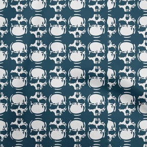 oneOone Cotton Jersey Teal Blue Fabric Skull Craft Projects Decor Fabric Printed By The Yard 58 Inch Wide-LV