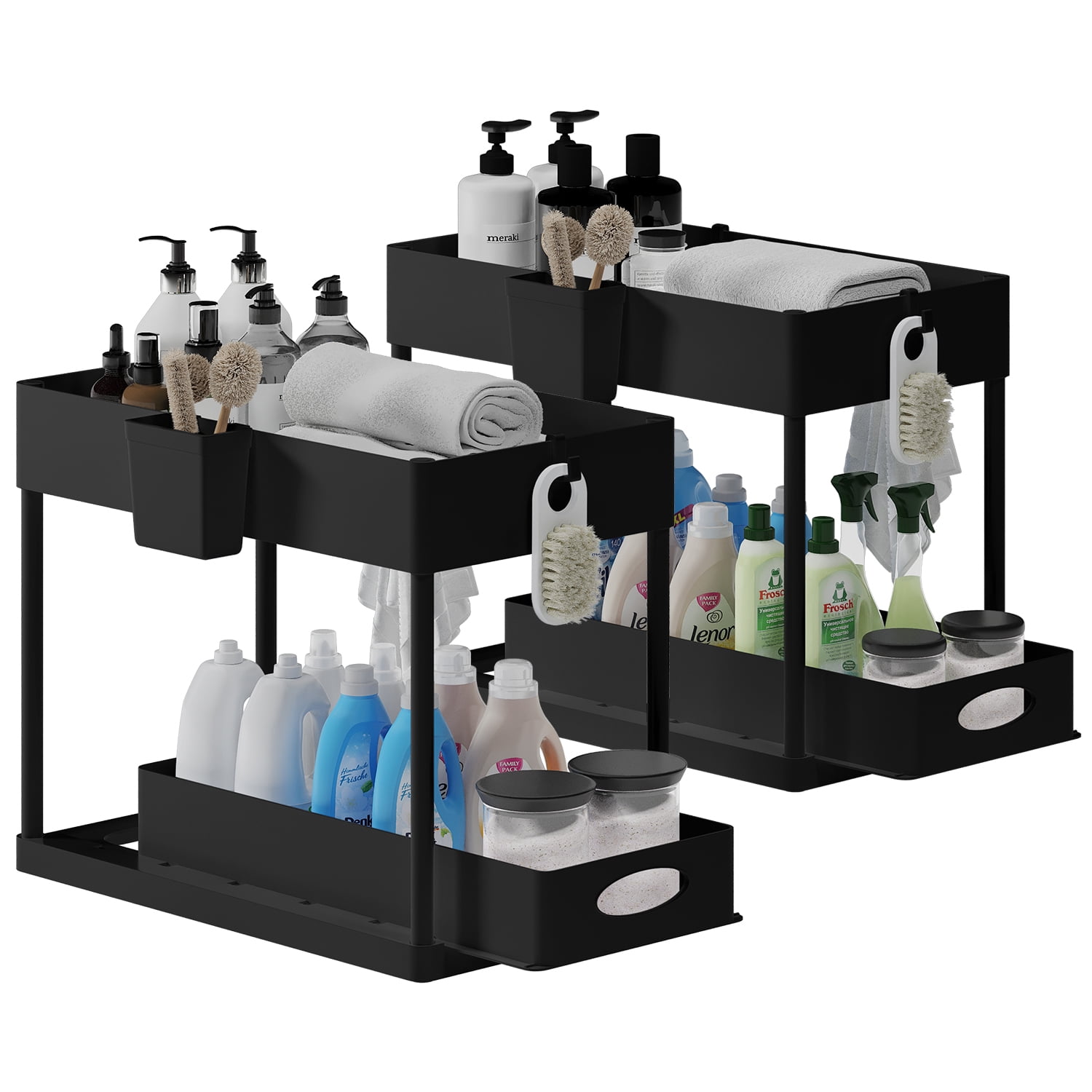 Storage Bud Under Sink Organizer and storage, 2-Pack Pull Out Bathroom Cabinet Organizer, Under Sink Storage for Kitchen Bathroom Cabinet, Under Cabinet Organizer, Black