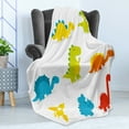 thumbnail image 4 of Dinosaur Soft Flannel Fleece Throw Blanket, Arrangement and Funny Dinosaurs Set Cartoon Style Colorful Kids Nursery Theme, Cozy Plush for Indoor and Outdoor Use, 70" x 90", Multicolor, by Ambesonne, 4 of 5