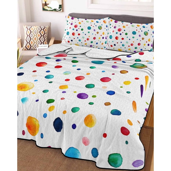Colorful Polka Dot Queen Size Down Alternative Comforter, Lightweight Comforter Quilt Bedding Set with Pillow Shams Rainbow Color Polka Dots Abstract All Seasons Bed Comforter Duvet Insert 90"x96"