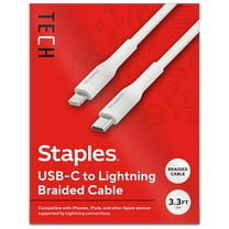 Staples TECH Lightning to USB-C Charging Cable 3.3 ft. White (ST62332)