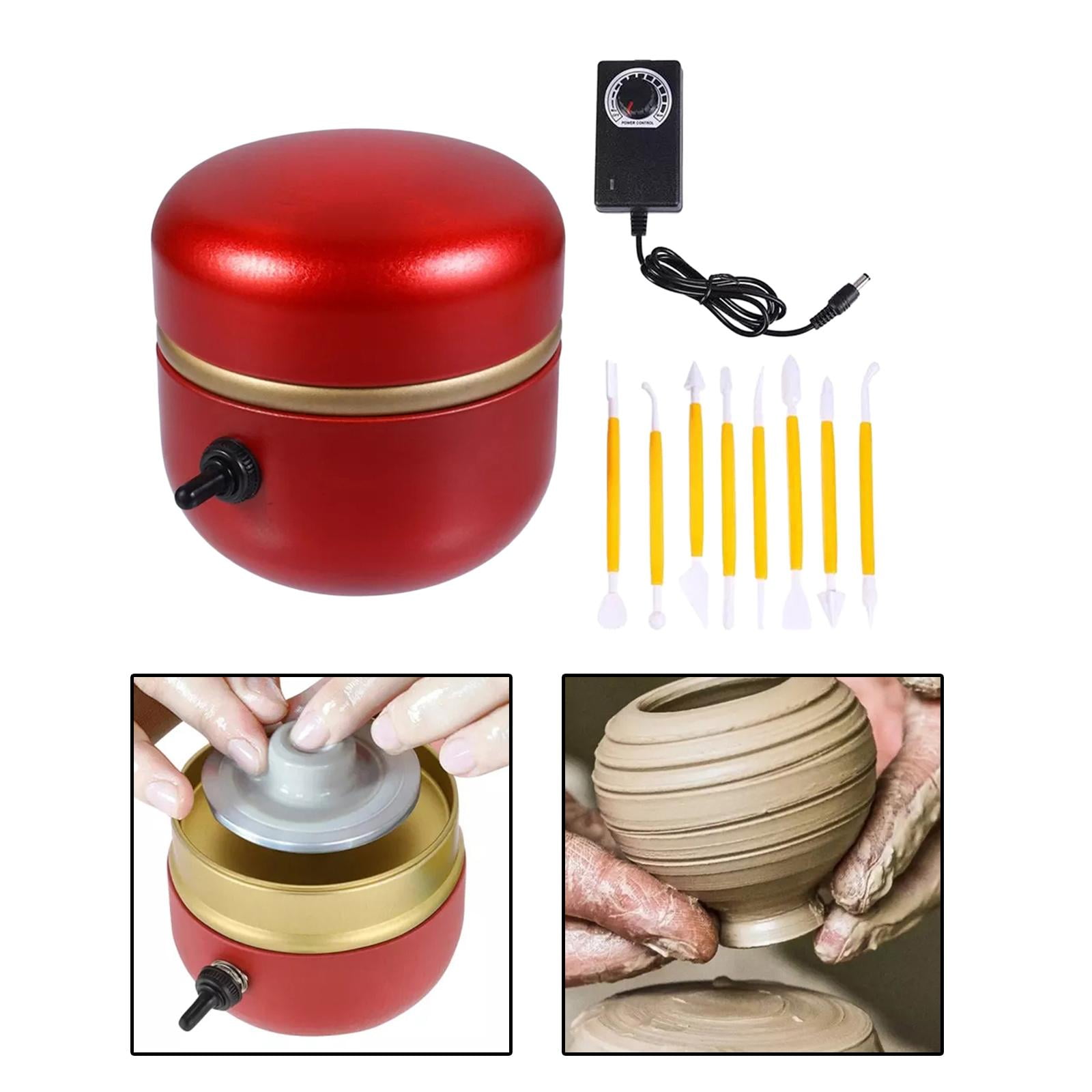 GUOOL Mini Pottery Wheel Electric Pottery Small Pottery Forming Table Top Rotating Turntable Clay Tool Tiny Pottery Wheels Accessories Red