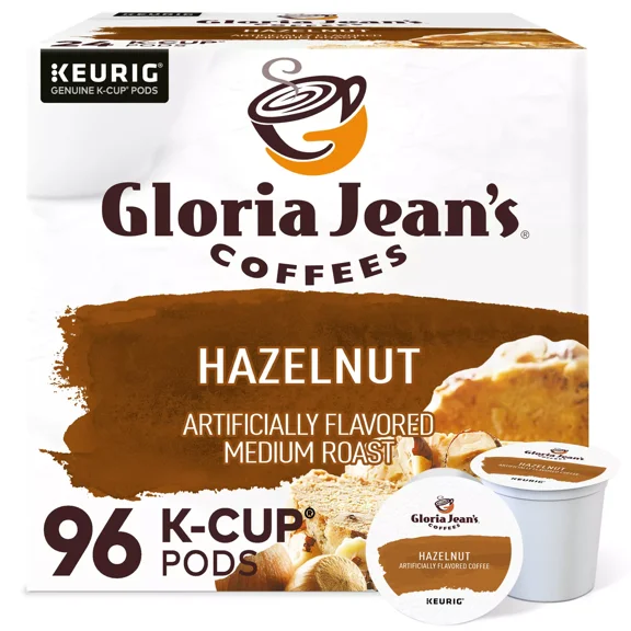 Gloria Jean's Hazelnut Coffee, K-Cup Pod, Medium Roast, 96 Count