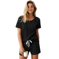 thumbnail image 3 of Ekouaer Ribbed Knit Lounge Sets for Women 2 Piece Outfits Short Sleeve Top and Shorts Pajama Sets Tracksuit Sweatsuits, 3 of 6
