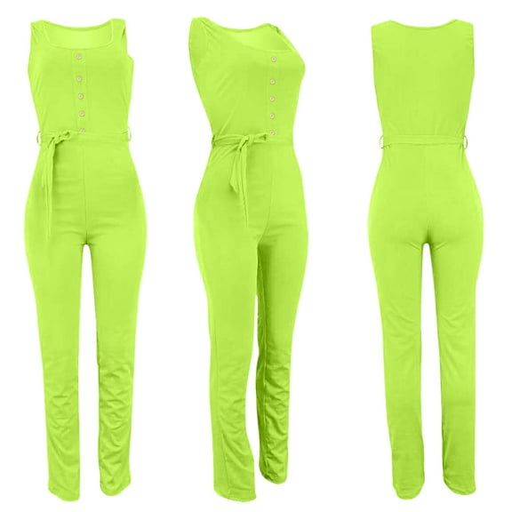 Aayomet Women Jumpsuits Women's Casual Sleeveless Stitching Jumpsuit Wide-leg Summer Fashion Women's Jumpsuit,Green S