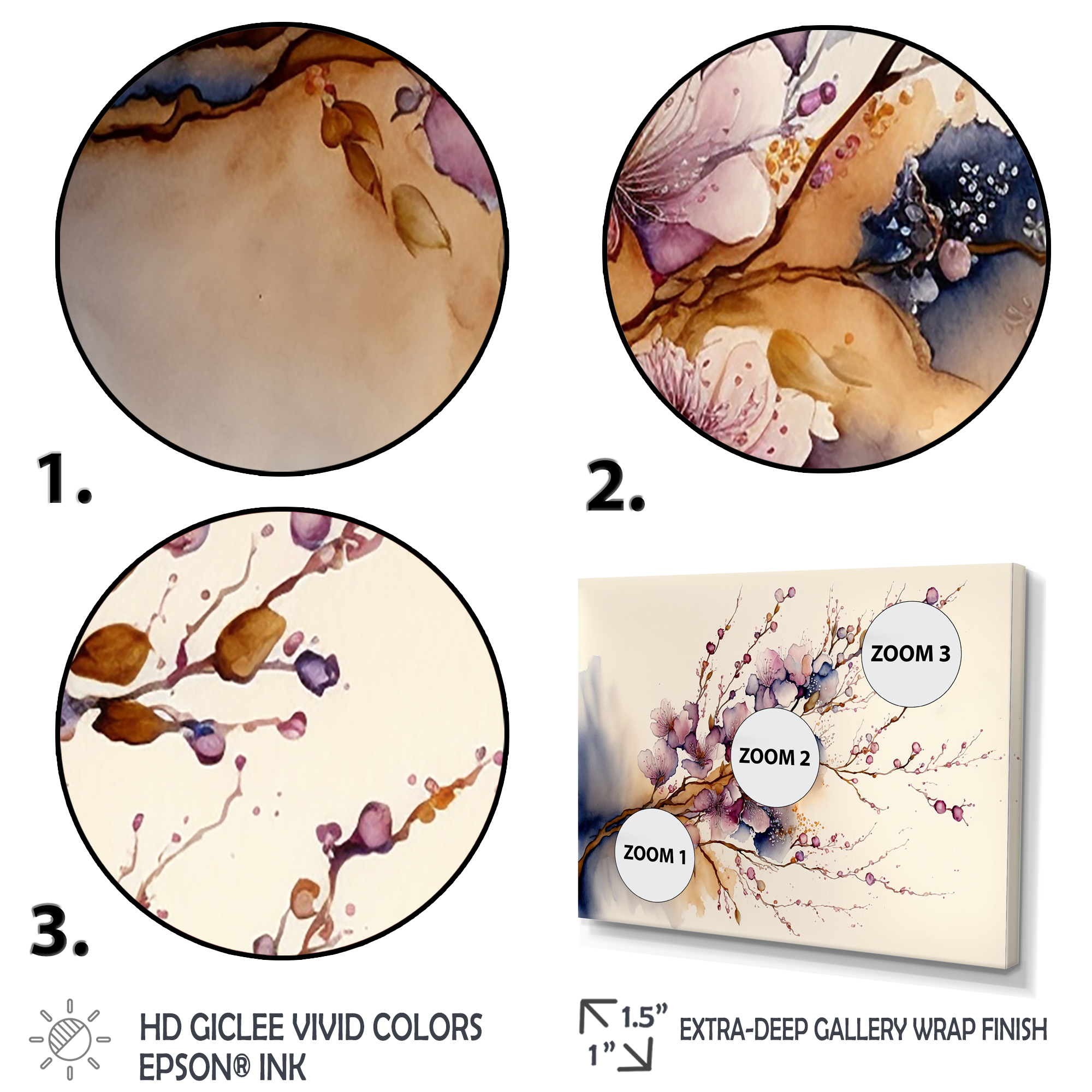 Designart Pink And Plum Cherry Blossom Branch III Canvas Wall Art