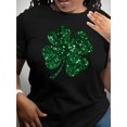 thumbnail image 1 of Camiseta con estampado de trébol del Día de San Patricio para mujer: top informal de algodón blanco con estampado de trébol verde brillante, manga corta, cuello redondo, lavable a máquina., 1 of 7