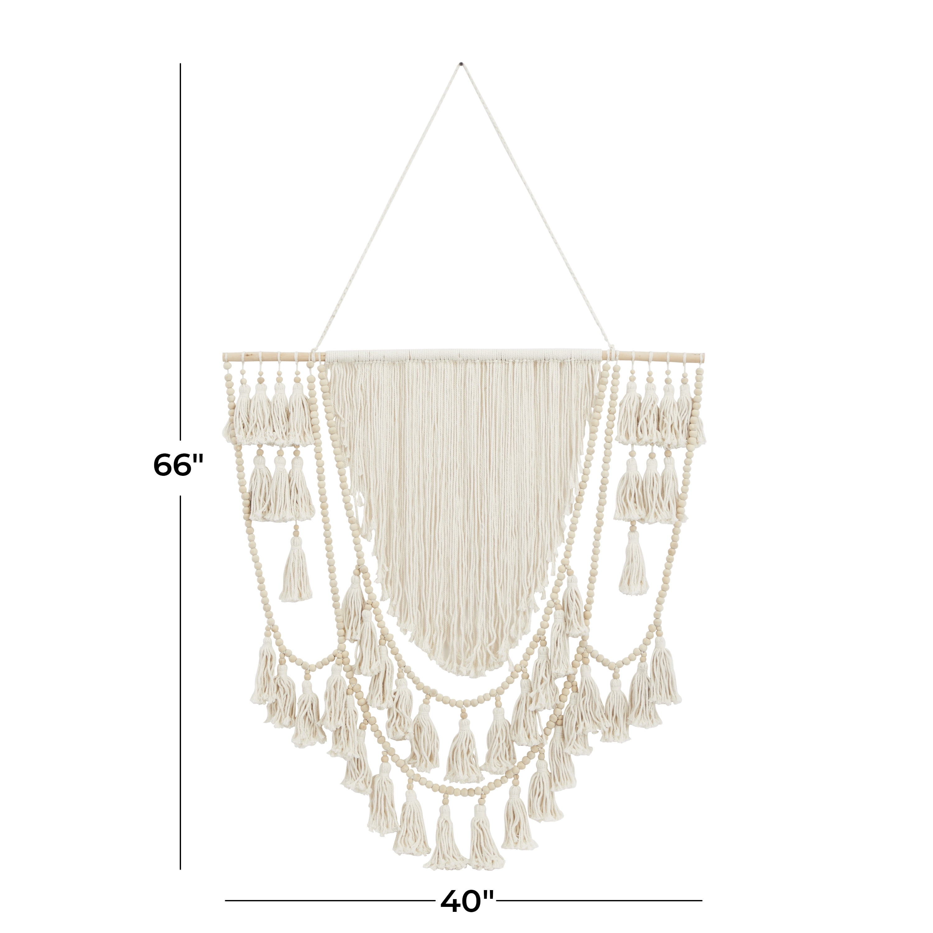 DecMode White Cotton Handmade Intricately Weaved Macrame Wall Decor with Beaded Fringe Tassels