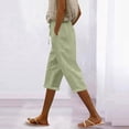 thumbnail image 2 of Zynoxe Womens Capri Pants Summer Solid Color Elastic Waist Drawstring Peasant Gauze Cropped Pants with Pockets Cotton Linen Straight Lounge Pants Green M, 2 of 5