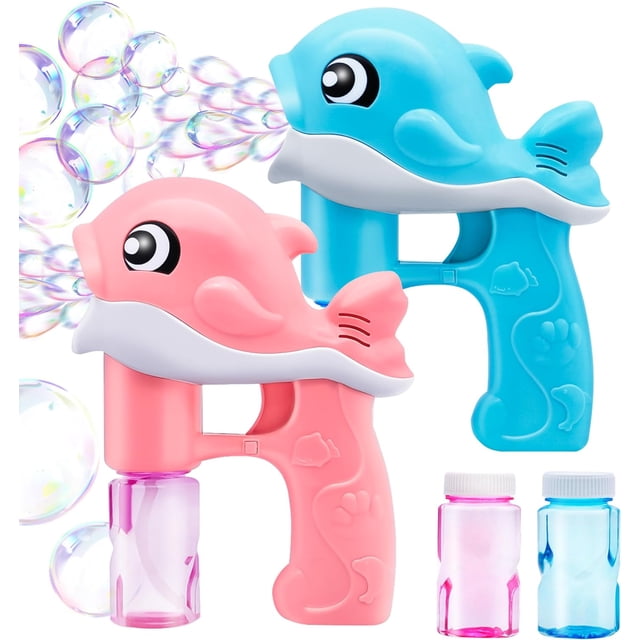 Kit de 2 Armas de Burbujas, Máquina Emisora de Burbujas Automática en Forma de Ballena con 4 Soluciones para Niños