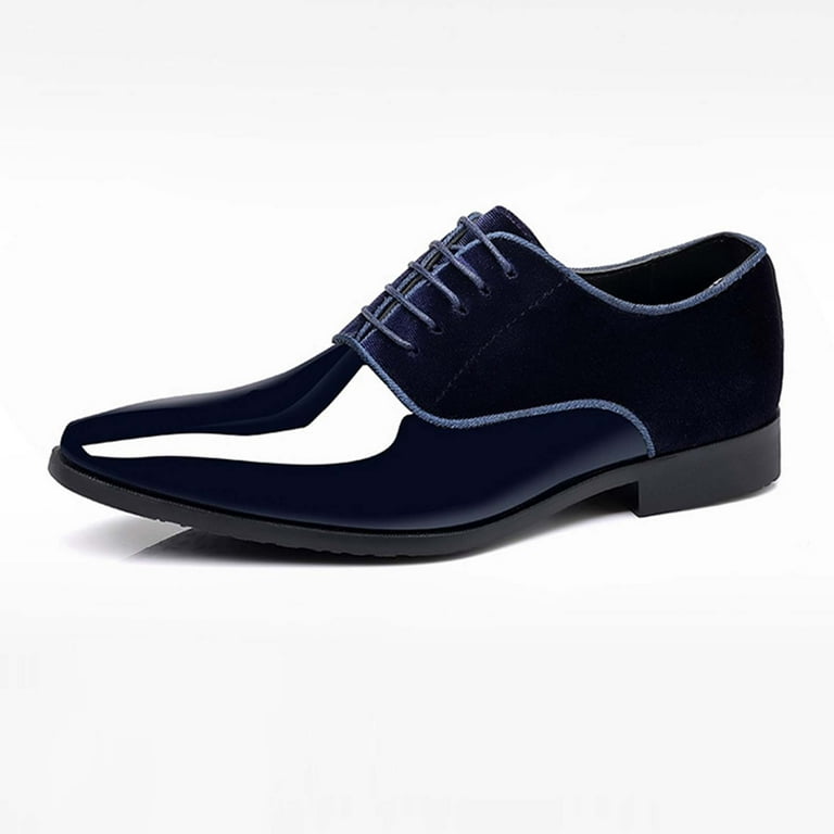 Hoshose Fashion Men's Dress Shoes Glossy Leather Lace Up Low Heel