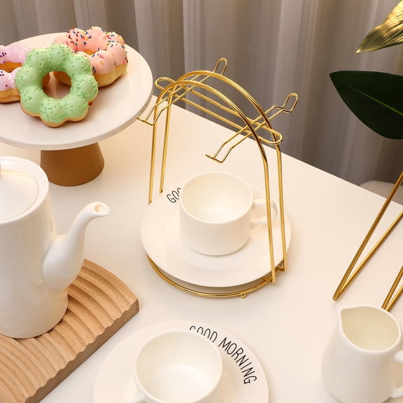 PBPBOX Cup and Saucer Display Stand Iron Arched Drying Rack for Household Users 1Pcs