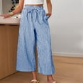 thumbnail image 4 of Women's Wide Leg Capri Pants Cropped Palazzo Summer Beach Vacation Casual Pants with Pockets Drawstring Light Blue S(S), 4 of 6