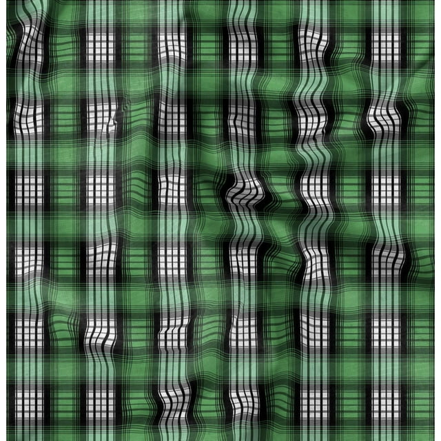 Soimoi Green Poly Georgette Fabric Plaid Check Print Fabric by the Yard 42 Inch Wide
