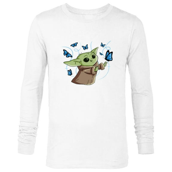 Star Wars The Mandalorian The Child with Blue Butterflies - Long Sleeve T-Shirt for Men - Customized-White