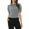 thumbnail image 1 of INSPIRE CHIC Women's Puff Sleeve Point Collar Button Down Essential Office Shirt M Dark Grey, 1 of 6