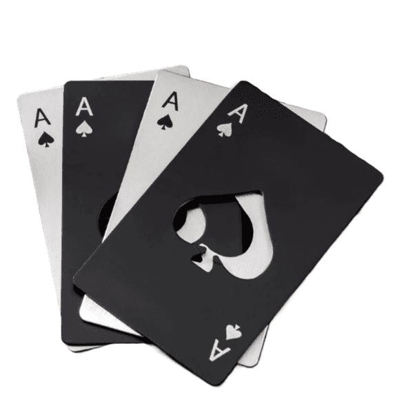 Goood Poker Card Bottle Opener Wallet Size 4 Pack ( 2 Black and 2 Silvery ) - Stainless Steel - Ace Card Bottle Opener Playing Cards - Beer Bottle Opener - Good Gift For Him