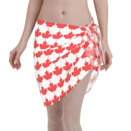 Womens Canadian Maple Leaf Flag Coverups Beach Short Sarong Sheer Chiffon Cover Up Bikini Wraps