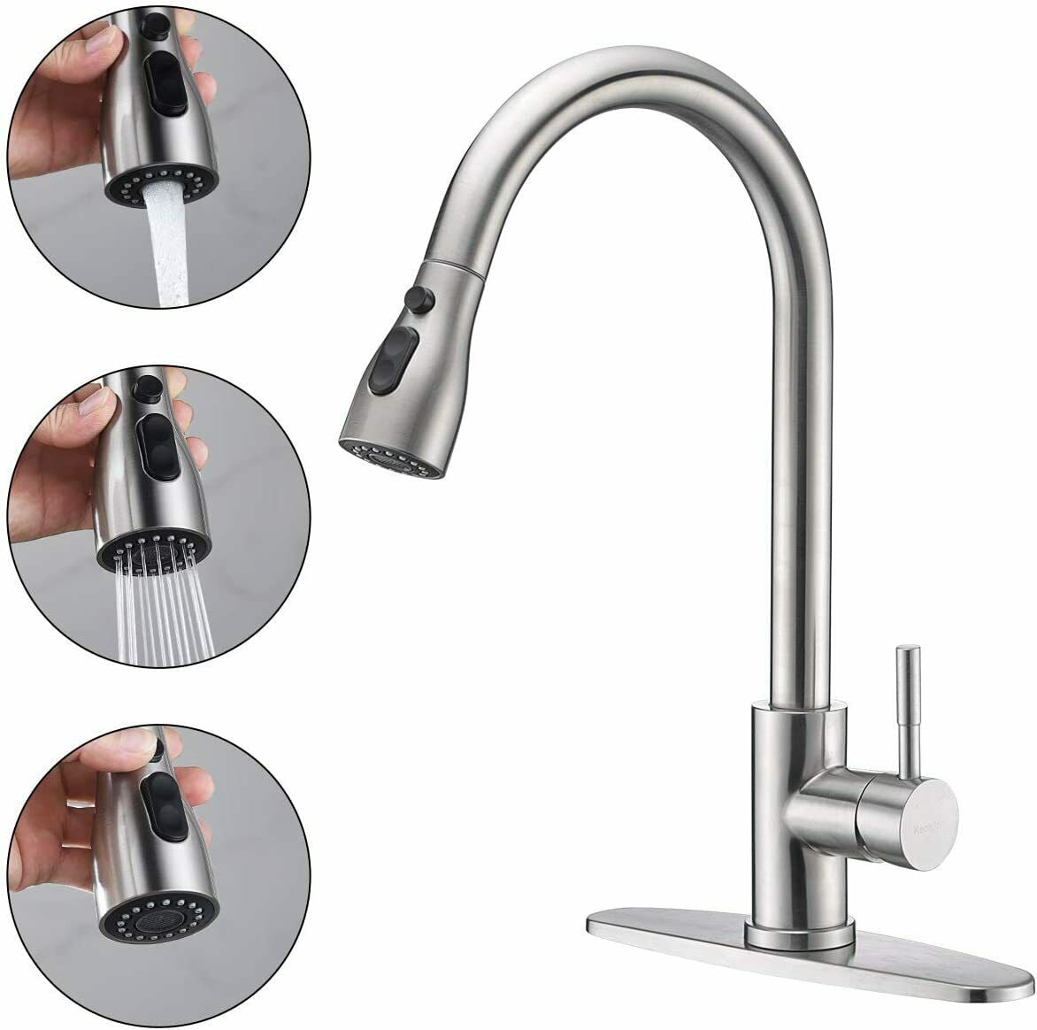 Kitchen Sink Faucet Single Handle Pull Down Sprayer Brushed Nickel Mixer Tap 