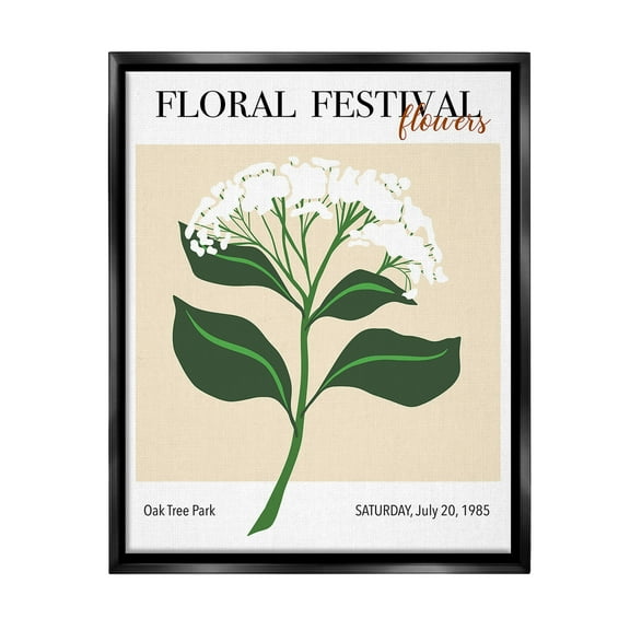 Stupell Industries Retro Floral Festival Botanical & Floral Painting Black Floater Framed Canvas Art Print Wall Art, 17 x 21