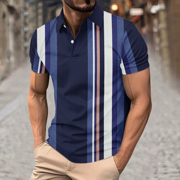 Blusa y camisa de manga corta con cuello vuelto para hombre, blusa de manga larga con solapa y botones estampados, blusa de poliéster para hombre
