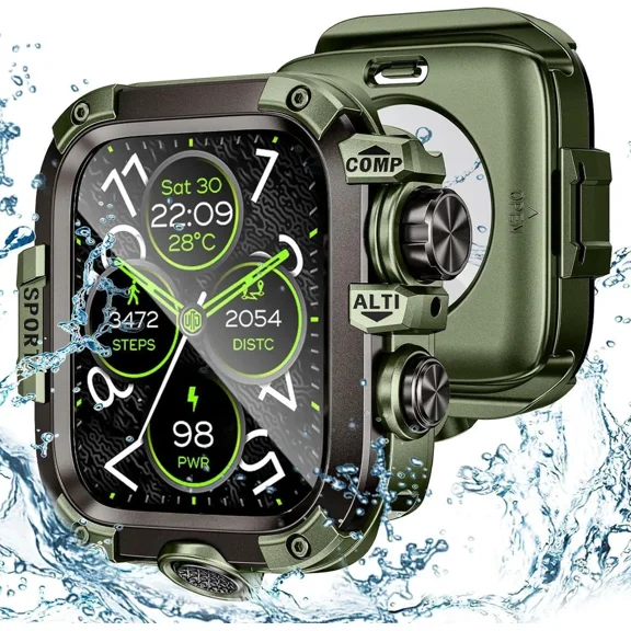 [2 in 1] Case for Apple Watch Series 10 (2024) 46mm with Tempered Glass Screen Protector Waterproof Cover, 360° Protective Rugged Metal & PC Bumper for iWatch, 46mm