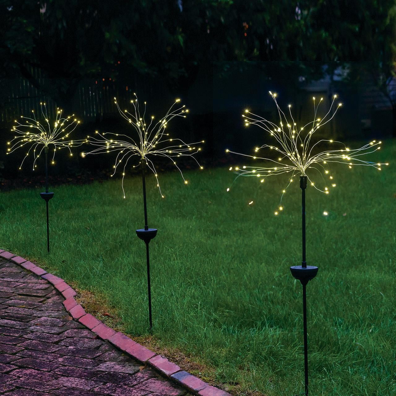 Solar LED Firework Garden Stake - Warm White Outdoor Decor Light