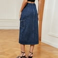 thumbnail image 5 of HXWCHs Women's Casual Denim Midi Skirt Stretchy Waistband Comfortable Everyday Wear Stylish A-Line Design Blue M, 5 of 8