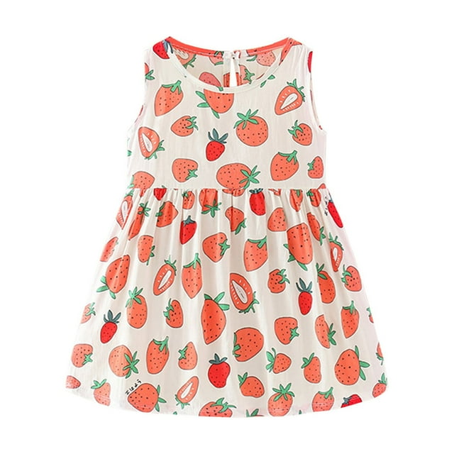 Vestido Para Niñas Ropa Para Bebés Ropa De Verano Para Niños Pequeños Vestido Sin Mangas Estampado Gráfico Ropa Para Niños Rojo Odeerbi LM103-2179