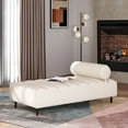 thumbnail image 3 of Chaise Lounge Chair Indoor, Upholstered Bedroom Chaise Lounge with Rolled Pillow, Living Room Chaise Lounge Mid-century Style, Beige, 3 of 7