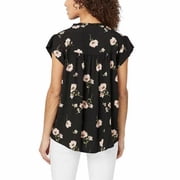 Buffalo David Bitton Women's Flutter Sleeve Floral Top, Black Blossom Large