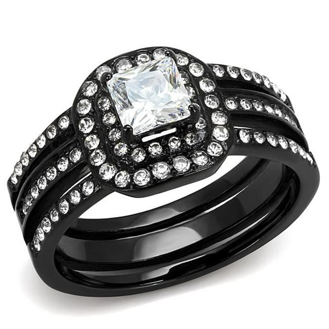 Alamode TK3048-10 Femmes IP Noir Bague en Acier Inoxydable avec AAA Grade CZ en Clair - Taille 10