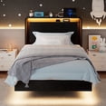 thumbnail image 4 of Einhomn Twin Size Floating Bed Frame with  LED Lights & Charging Station,Wood Platform Bed Frame with Storage Headboard,Noise Free,No Box Spring Needed,Easy to Assemble-Black, 4 of 9