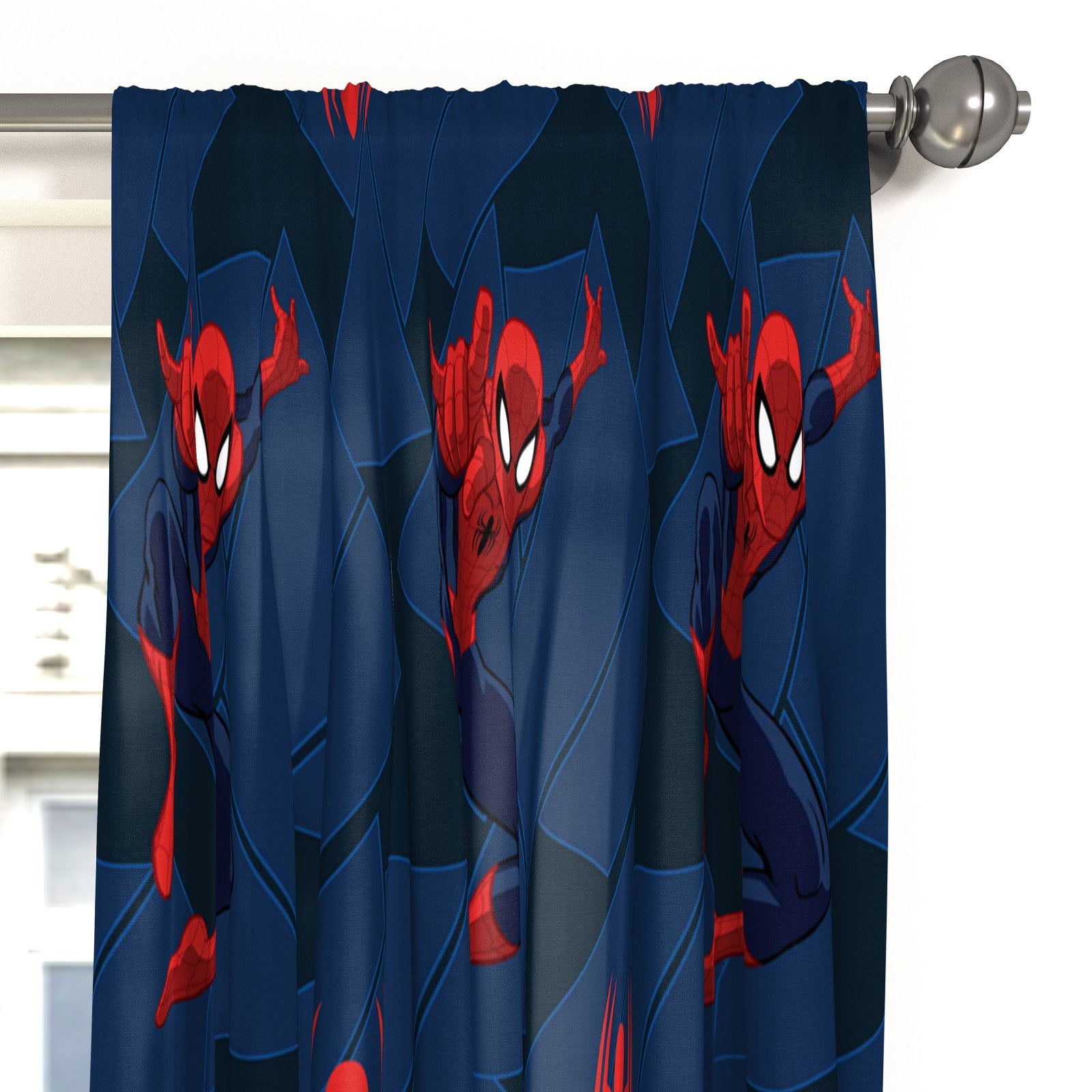 Marvel Spider-Man Classic Saving The Day 63" Curtain Set, 100% Microfiber, Blue