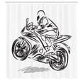 thumbnail image 2 of Ambesonne Motorcycle Shower Curtain, Monochrome Sketch Racer, 69"Wx75"L, Charcoal Grey and White, 2 of 4